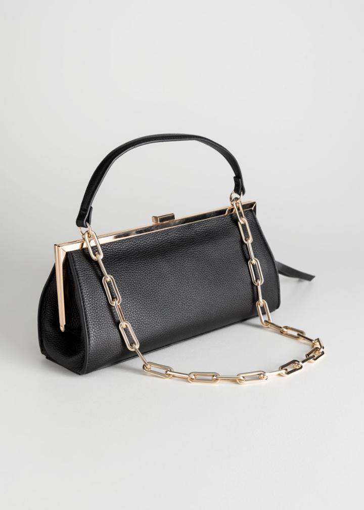 Other Stories Grainy Leather Chain Small Bag - Black