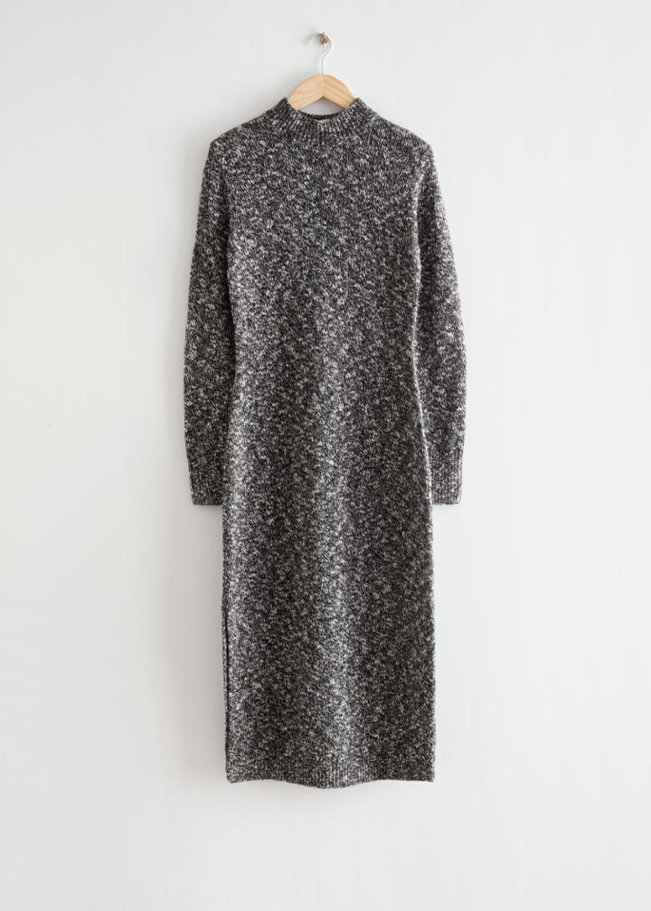 Other Stories Knitted Side Slit Midi Dress - Black