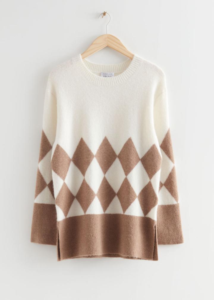 Other Stories Argyle Knit Sweater - Beige