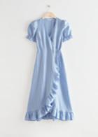 Other Stories Linen Midi Wrap Dress - Blue