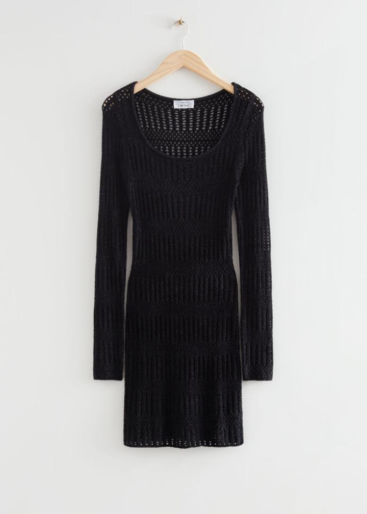 Other Stories Fitted Crochet Mini Dress - Black