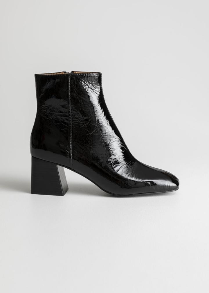 Other Stories Patent Square Toe Ankle Boots - Black