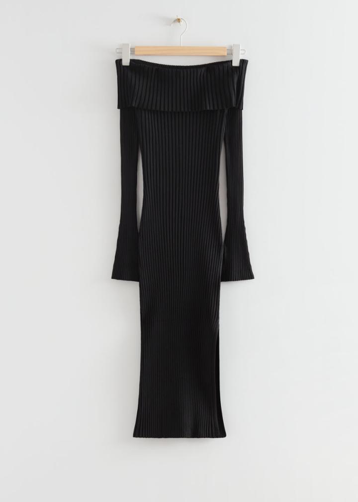 Other Stories Layered Ribbed Midi Dress - Black