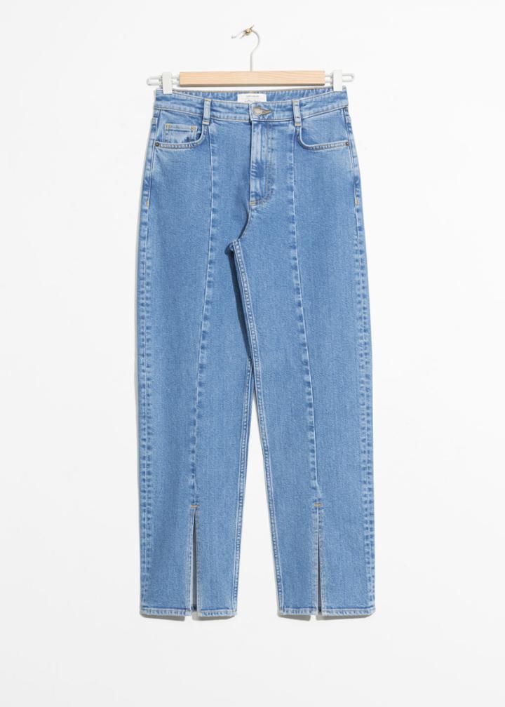 Other Stories Front Slit Cropped Denim - Blue