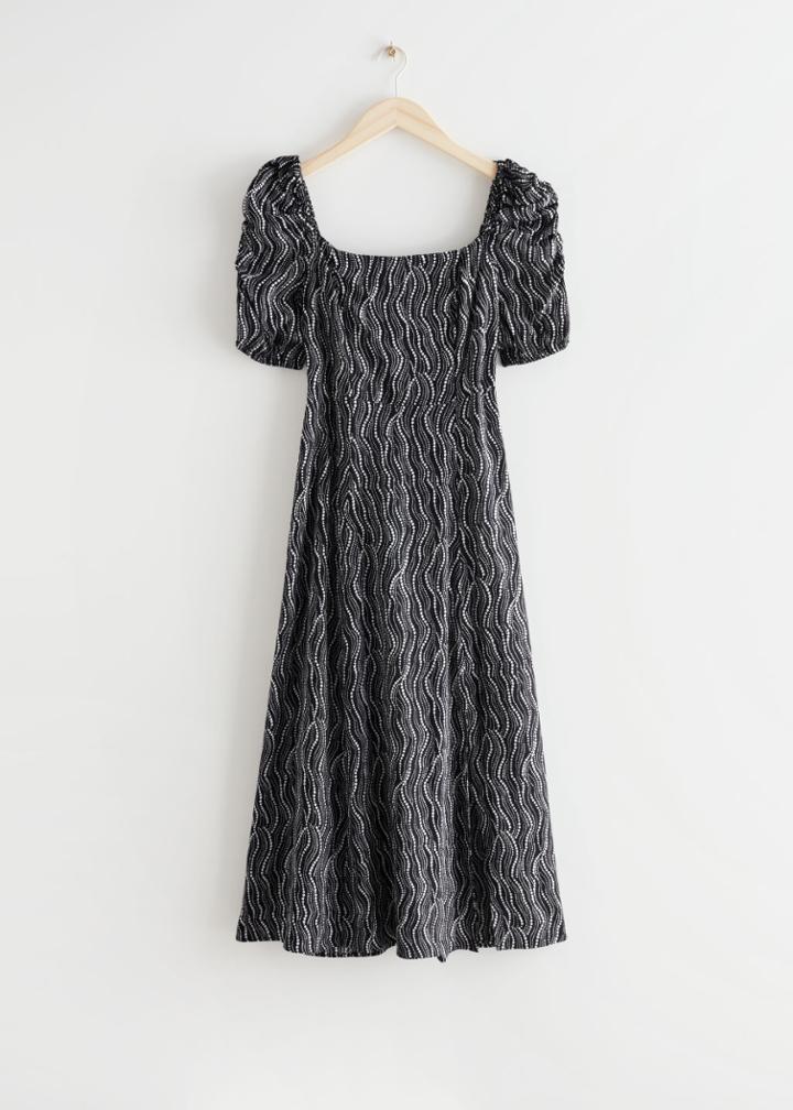 Other Stories Puff Shoulder Crepe Midi Dress - Black