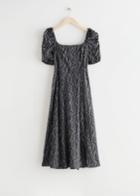 Other Stories Puff Shoulder Crepe Midi Dress - Black