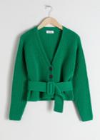 Other Stories Belted V-neck Cotton Cardigan - Green
