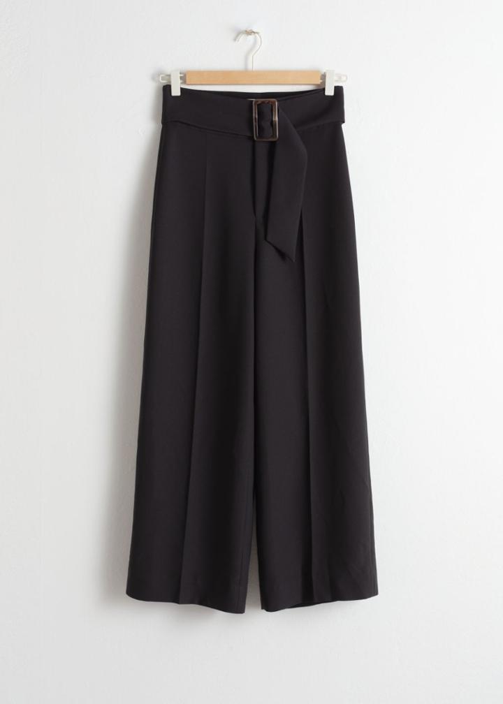 Other Stories Belted Wide Leg Trousers - Black