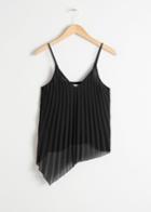 Other Stories Asymmetric Pleated Chiffon Tank Top - Black