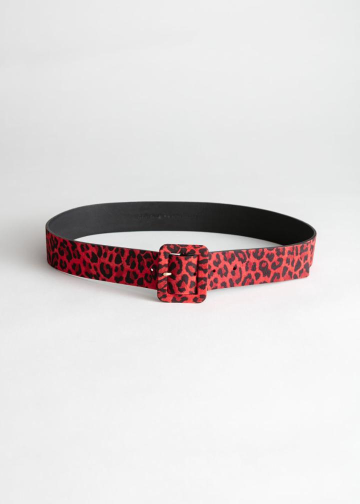 Other Stories Square Buckle Suede Belt - Red