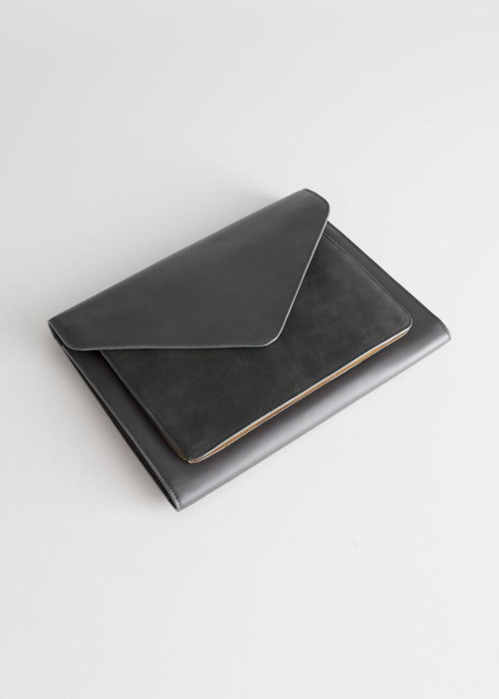 Other Stories Leather Envelope Clutch - Brown