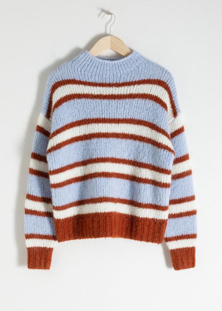 Other Stories Striped Mock Neck Wool Blend Sweater - Blue