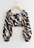 Other Stories Printed Balloon Sleeve Top - Beige