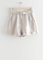 Other Stories Belted Linen Shorts - Beige
