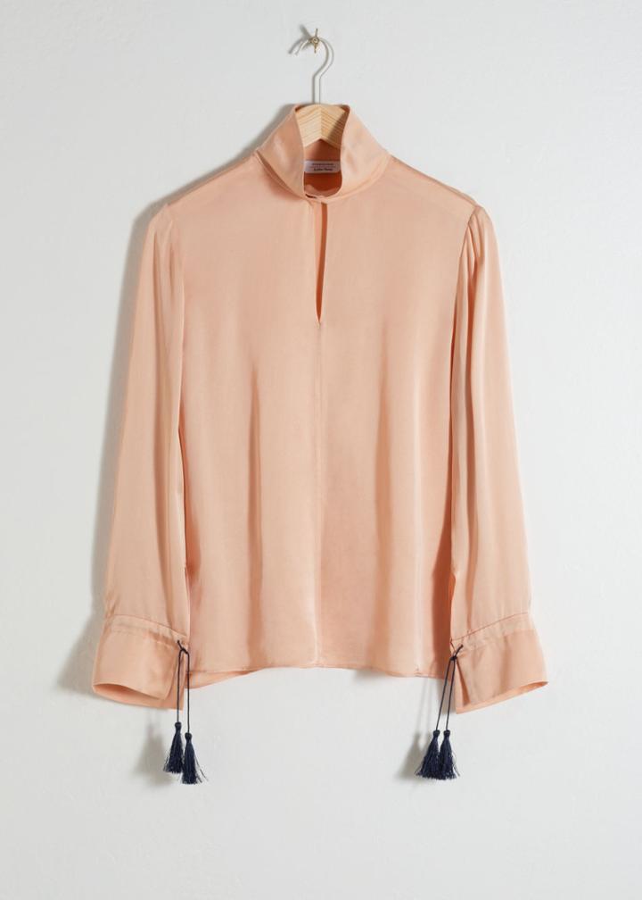 Other Stories Satin Turtleneck Blouse - Beige