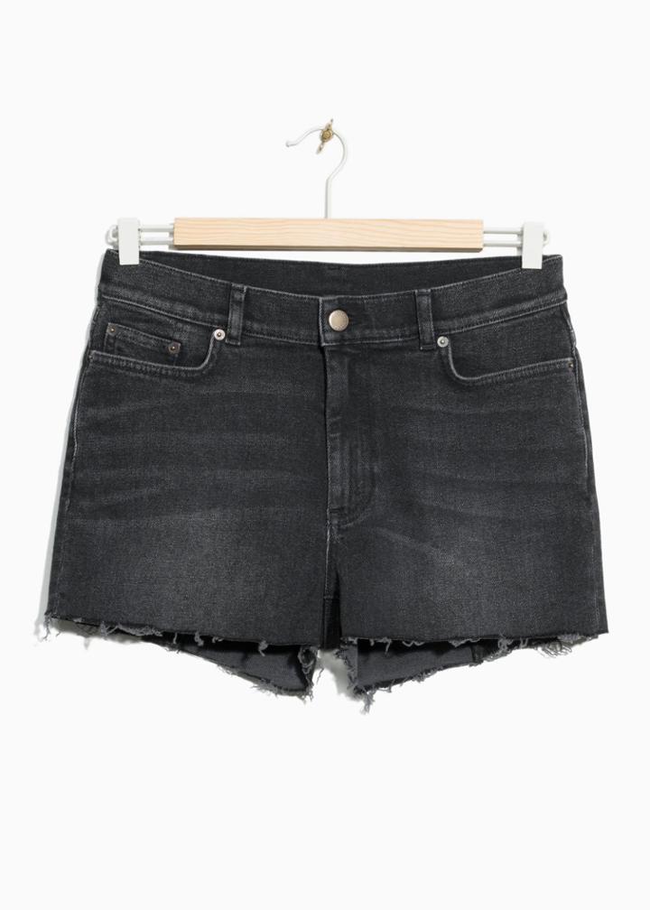 Other Stories Raw Hem Denim Shorts - Black
