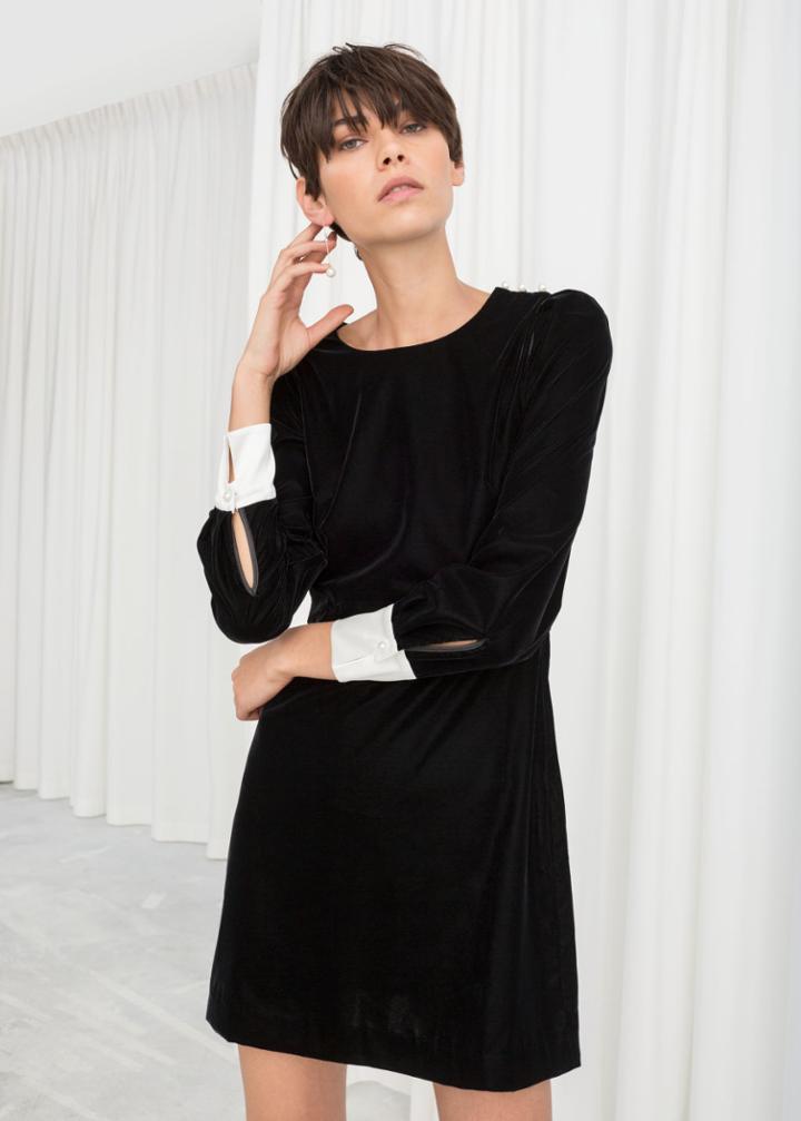 Other Stories Velvet Pearl Button Mini Dress - Black