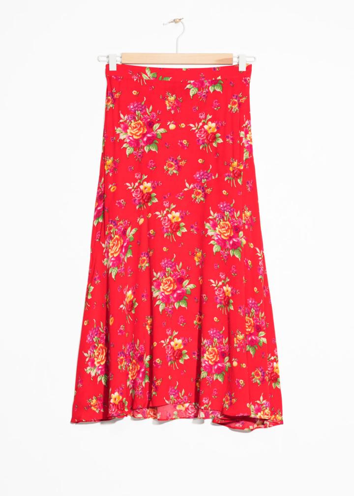 Other Stories Asymmetrical Floral Midi Skirt - Red