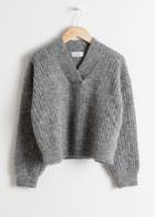 Other Stories Wool Blend Cropped V-neck Sweater - Grey