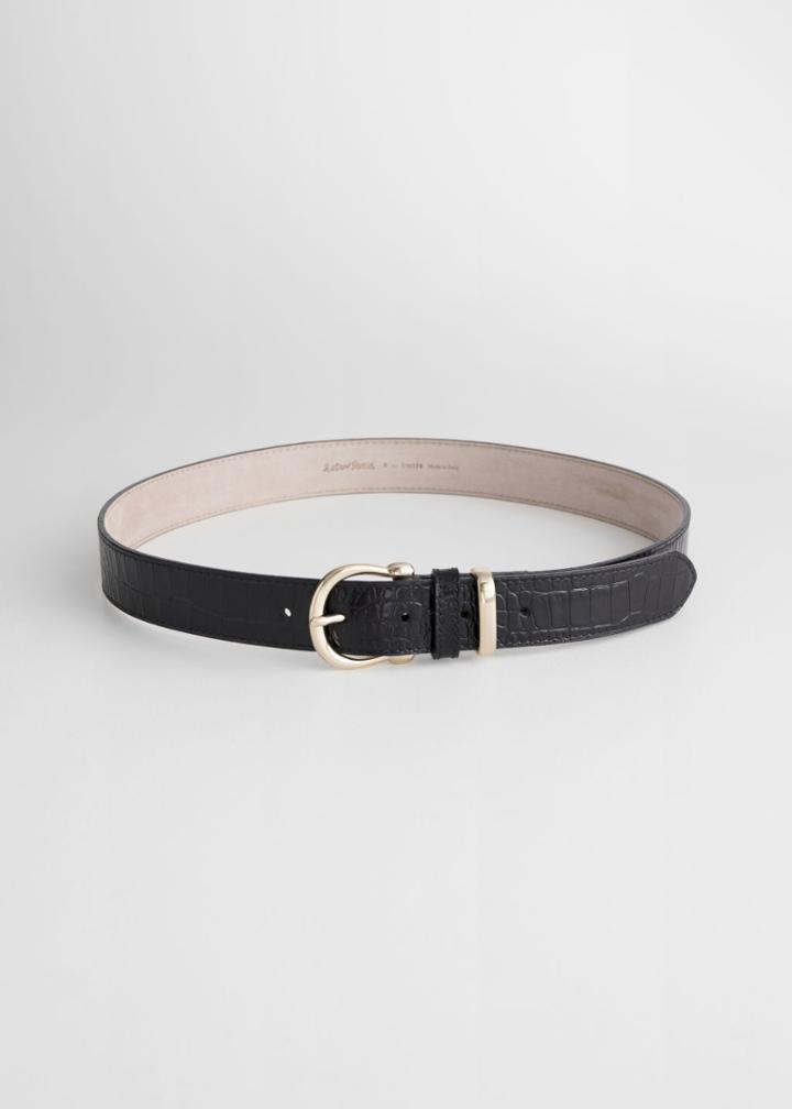 Other Stories Croc Embossed Leather Belt - Black
