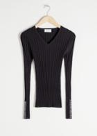 Other Stories Fitted V-neck Ribbed Top - Black