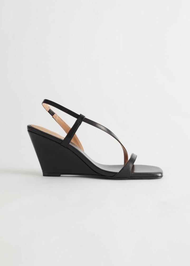 Other Stories Strappy Heeled Leather Wedge Sandals - Black