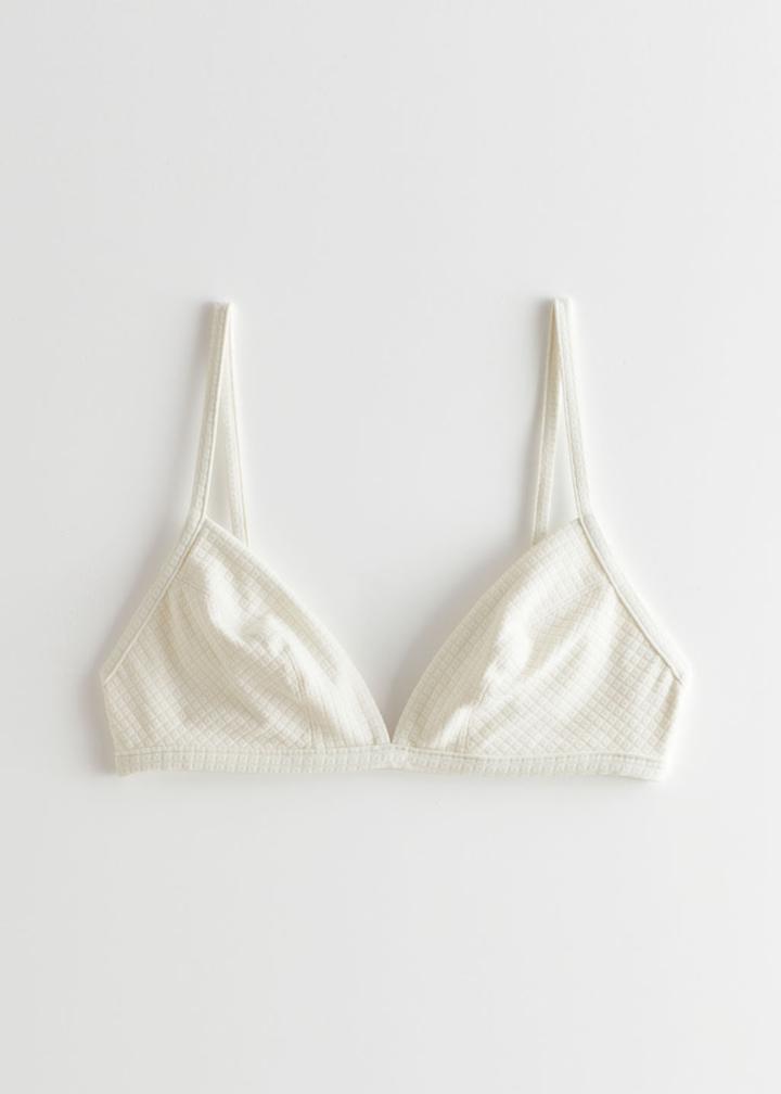Other Stories Textured Triangle Bikini Top - White