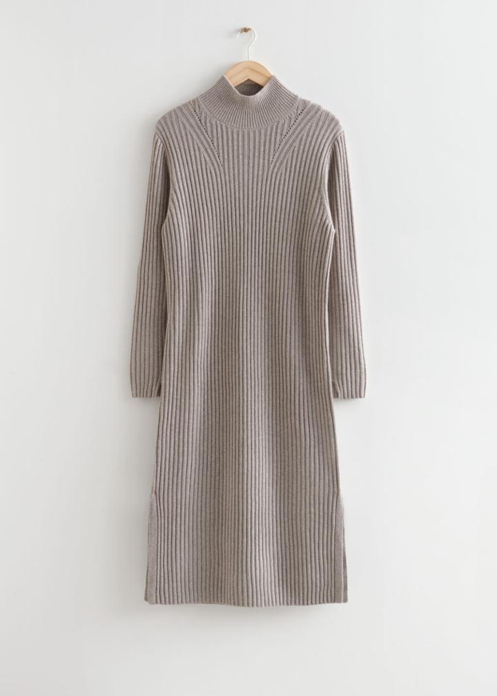 Other Stories Mock Neck Knit Midi Dress - Beige