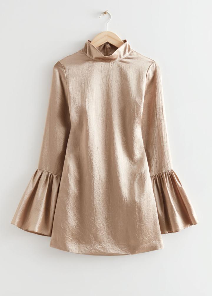 Other Stories Trumpet Sleeve Satin Mini Dress - Beige