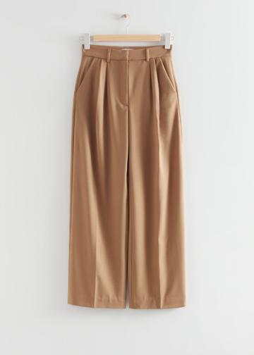 Other Stories Wool Blend Pleated Trousers - Beige