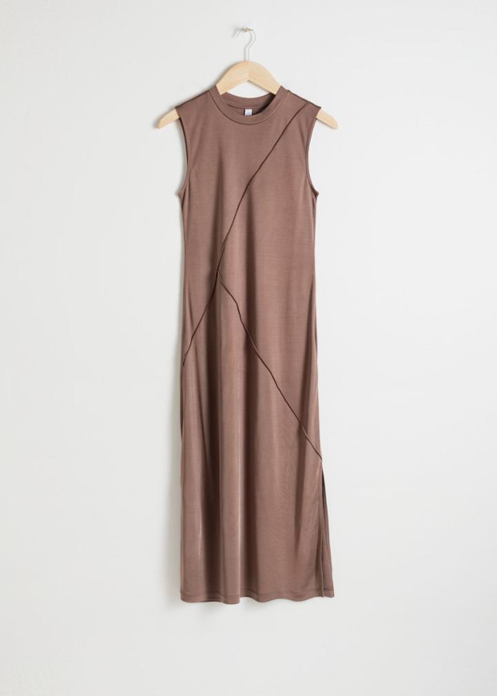 Other Stories Angled Seam Midi Dress - Beige