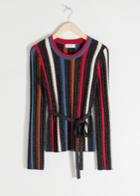 Other Stories Belted Glitter Stripe Sweater - Red