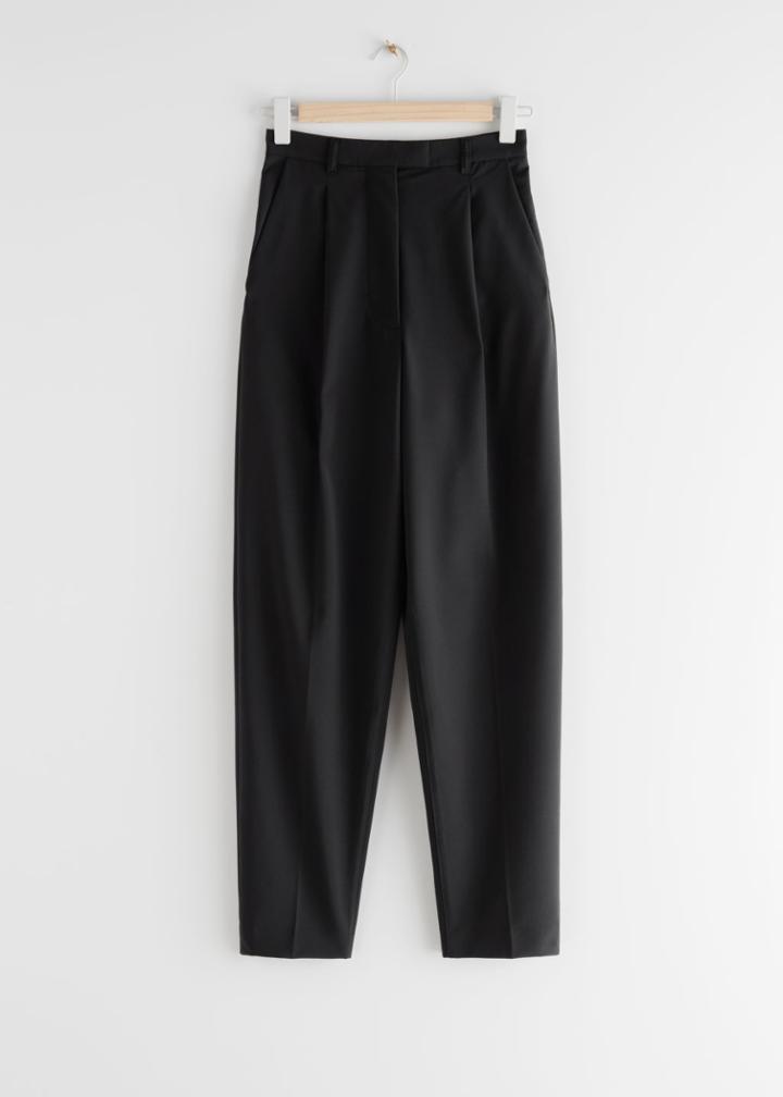Other Stories Tapered Wool Blend Press Crease Trousers - Black