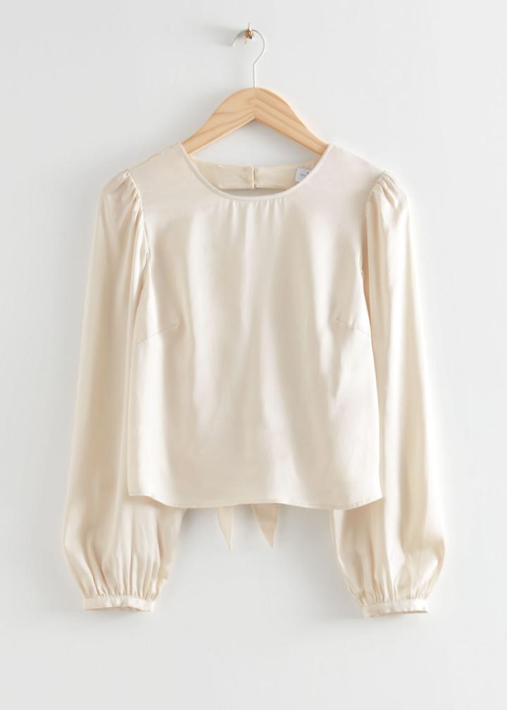 Other Stories Open Back Satin Blouse - Beige