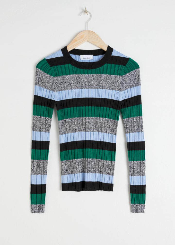 Other Stories Fitted Striped Rib Top - Green