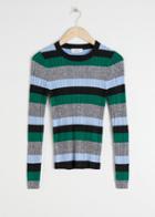 Other Stories Fitted Striped Rib Top - Green