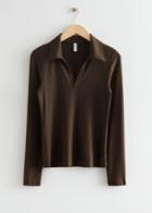 Other Stories Collared Rib Top - Brown