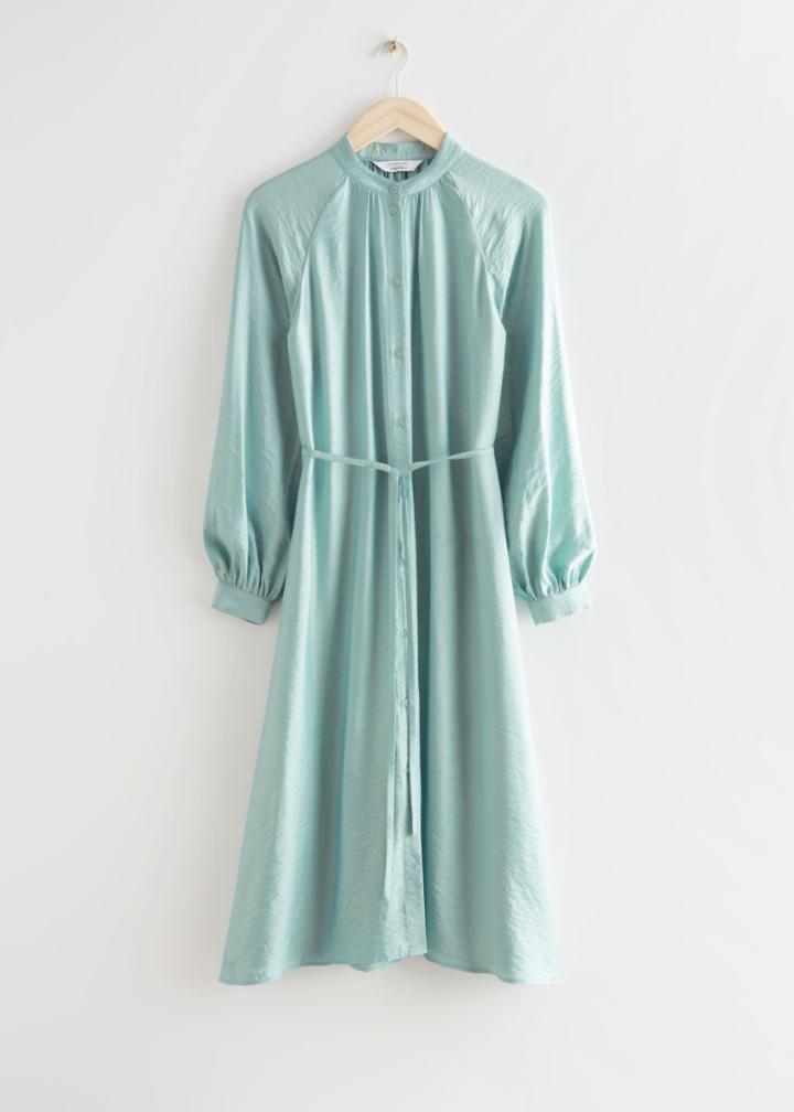 Other Stories Relaxed Belted Button Up Midi Dress - Green