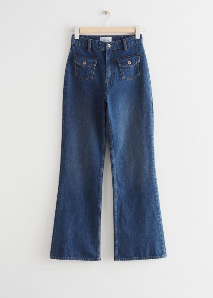 Other Stories Flared Patch Pocket Jeans - Blue
