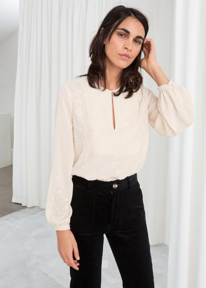 Other Stories Embroidered Beaded Blouse - White