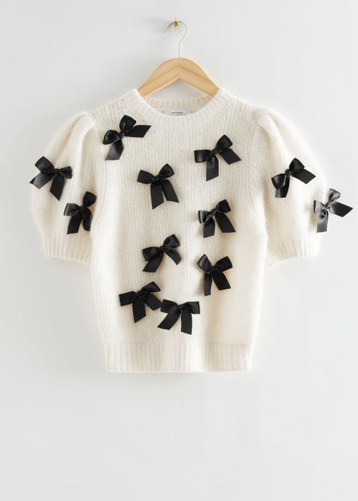 Other Stories Bow Embellished Wool Top - White