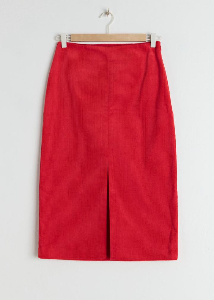 Other Stories Front Slit Corduroy Midi Skirt - Red