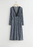 Other Stories Buttoned Floral Print Lace Midi Dress - Black