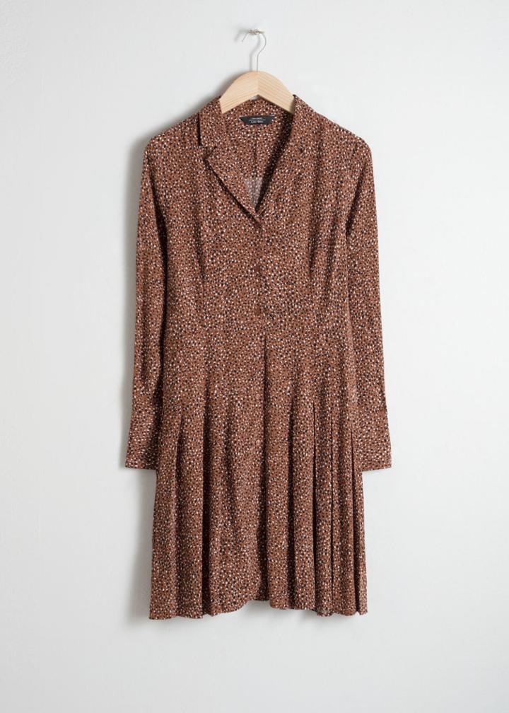 Other Stories Animal Print Pleated Dress - Beige