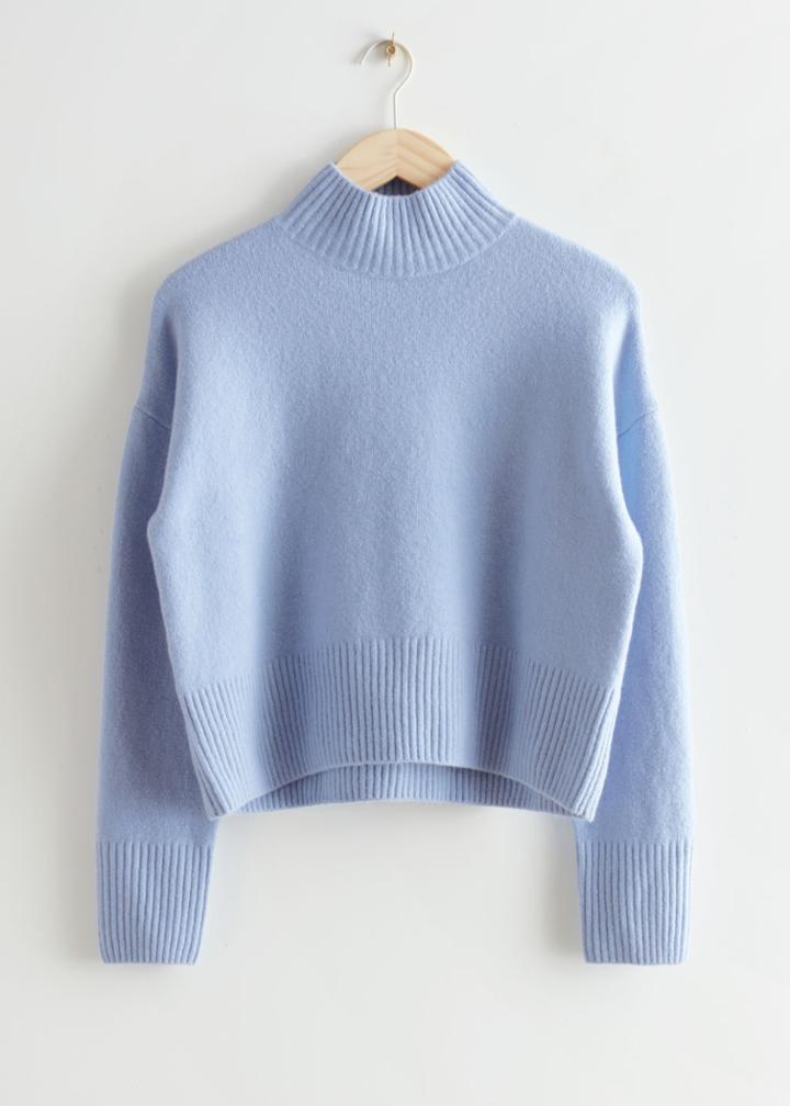 Other Stories Cropped Mock Neck Sweater - Blue