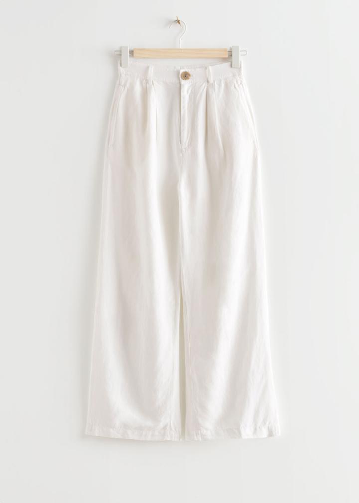 Other Stories Wide High Waist Linen Trousers - White
