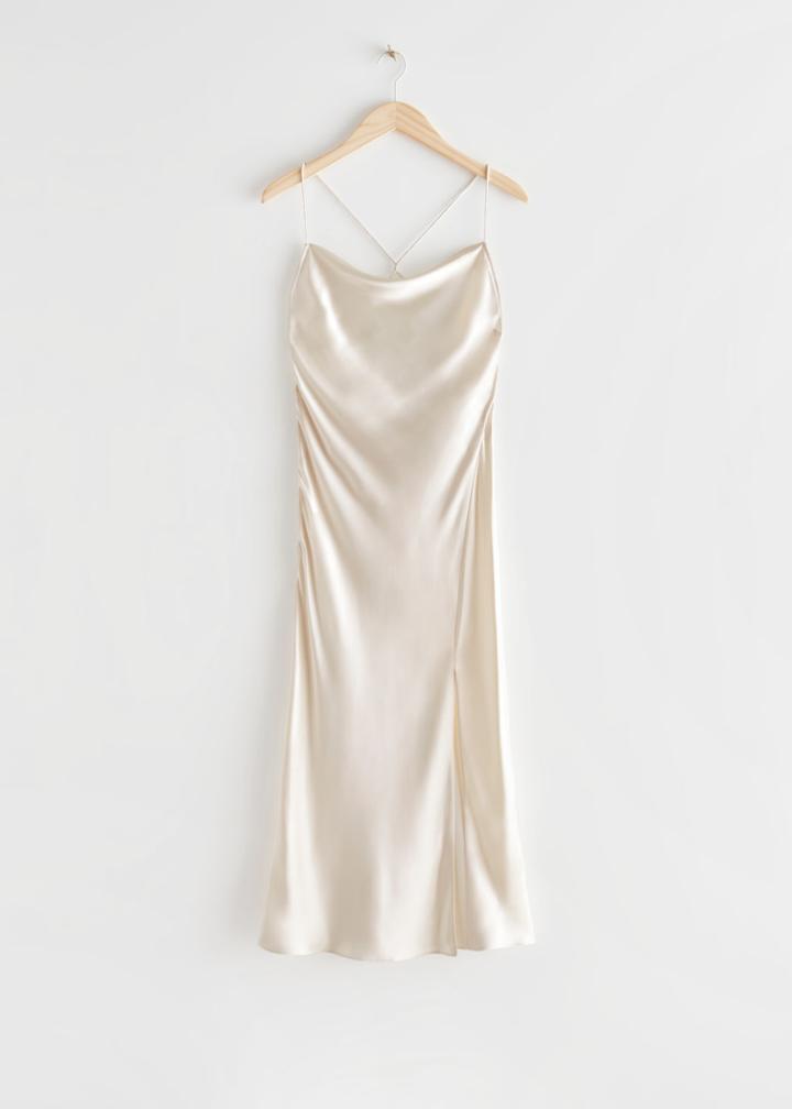 Other Stories Strappy Satin Midi Dress - White