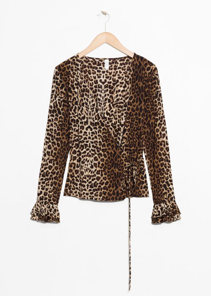Other Stories Leopard Print Wrap Top - Orange