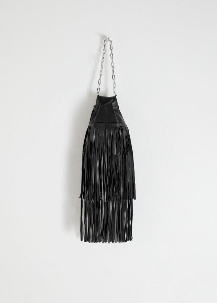 Other Stories Leather Fringe Chain Clutch - Black