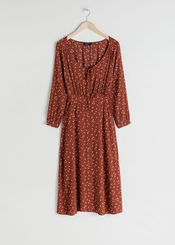Other Stories Printed Button Up Midi Dress - Orange
